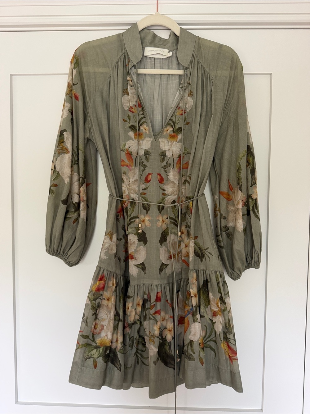 Zimmermann Boho Floral Dress in Sage Green